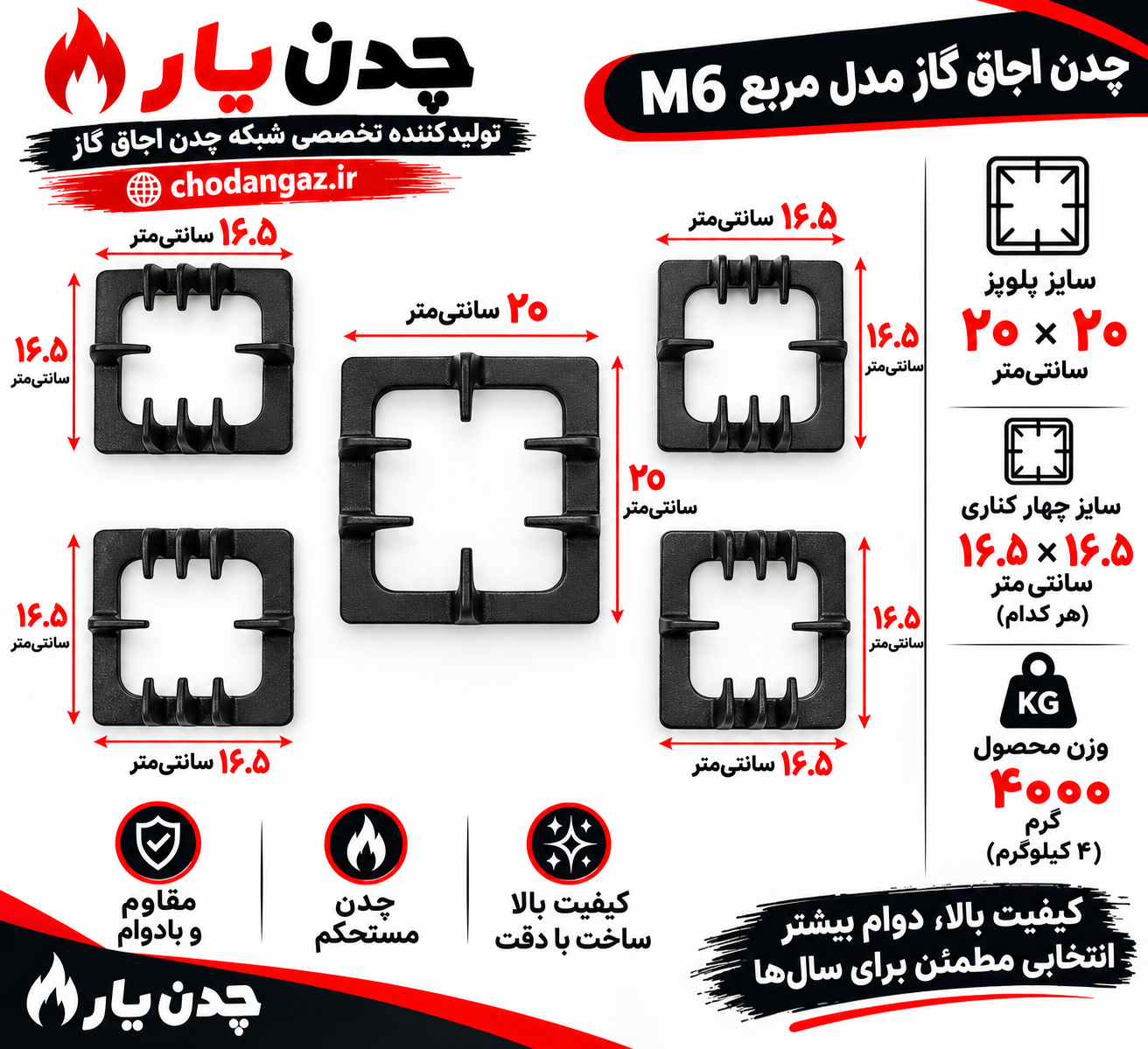 چدن گاز مدل مربع m6